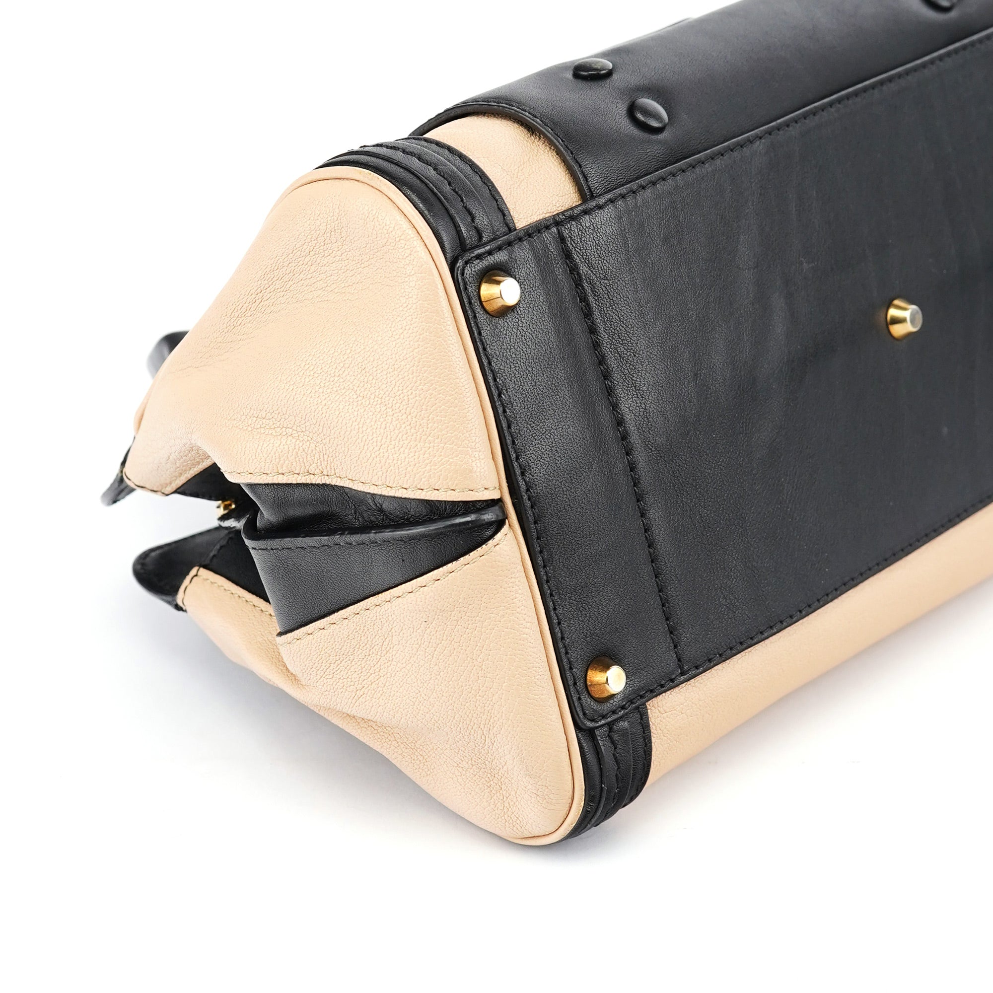 Beige Black Calfskin 2-Way Tote Bag