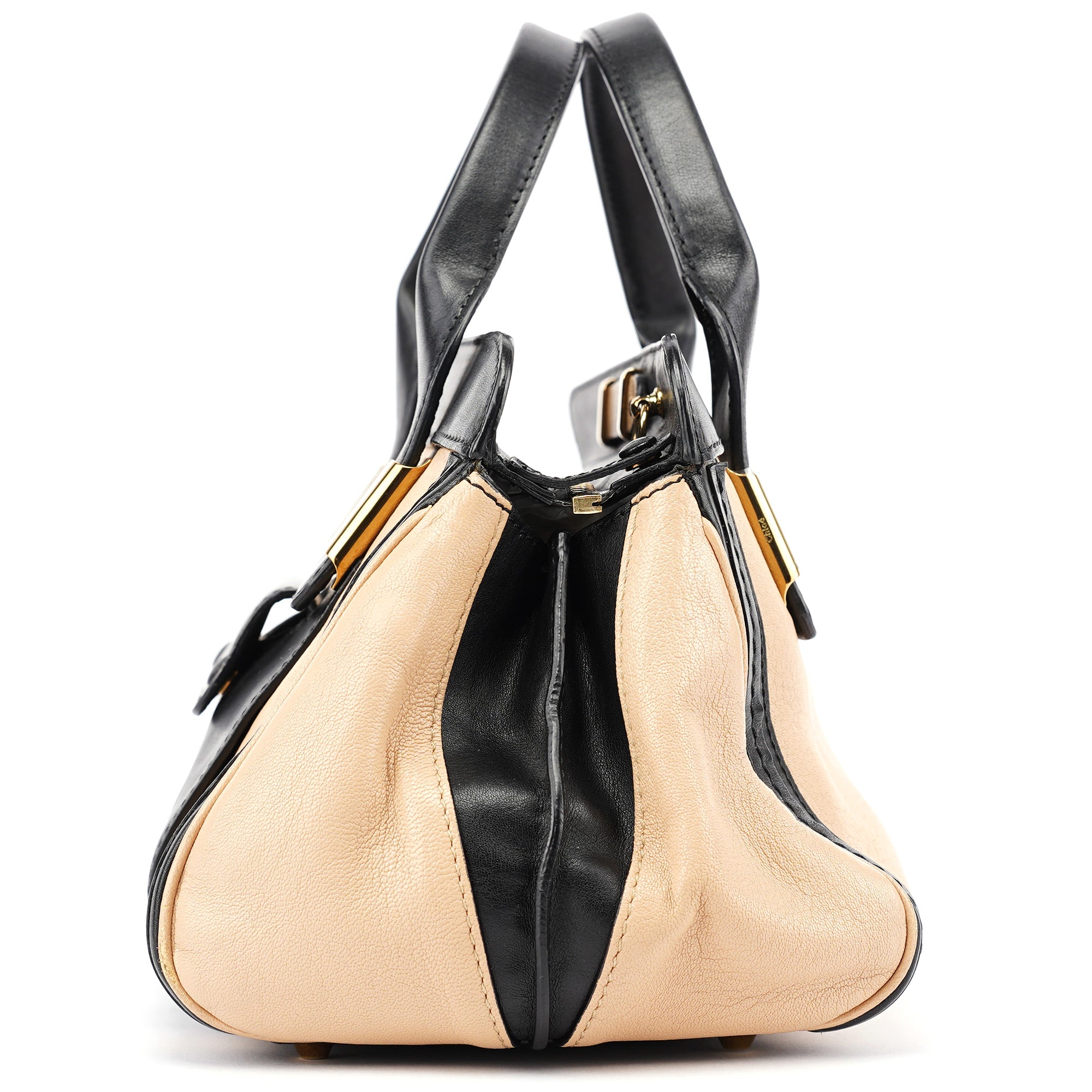 Beige Black Calfskin 2-Way Tote Bag