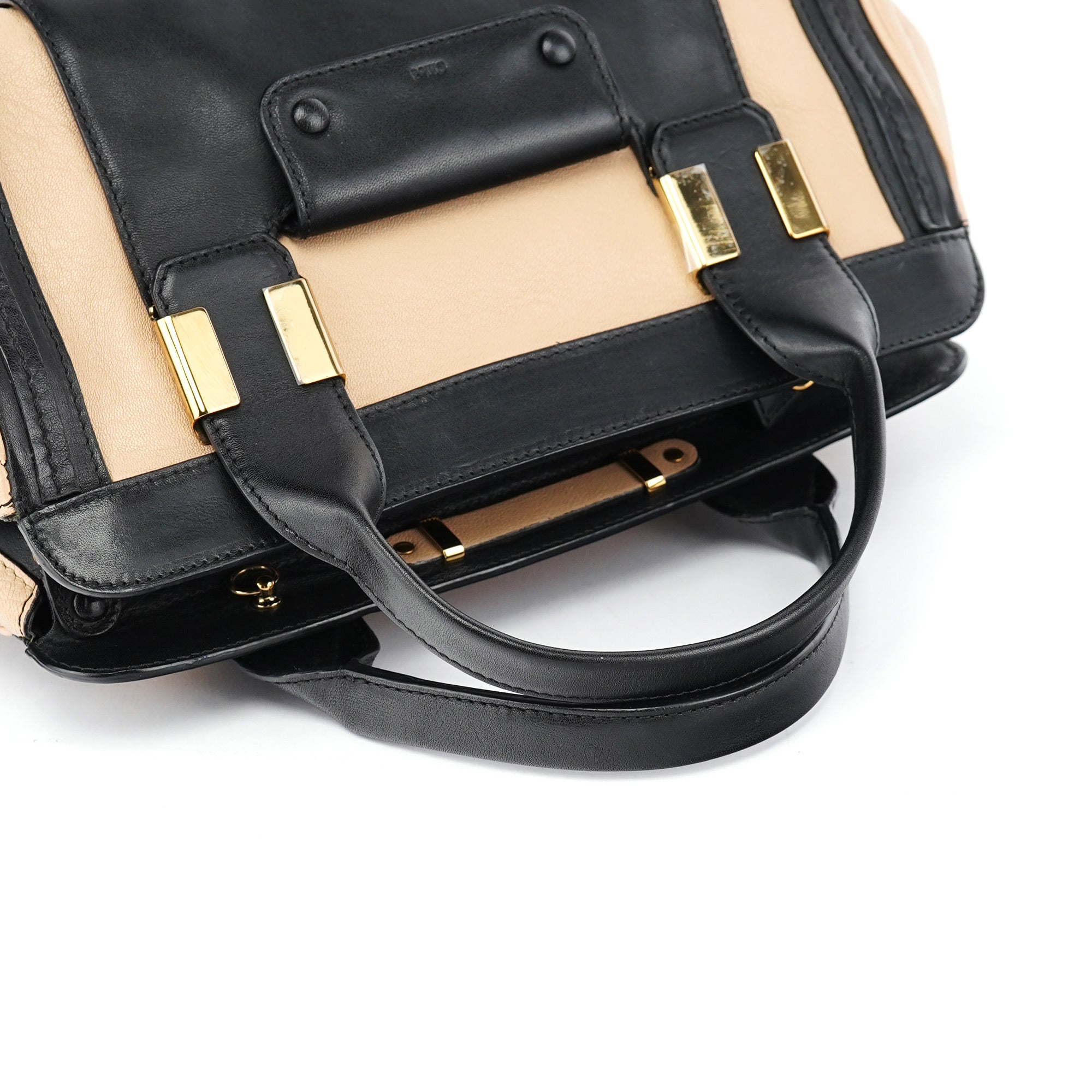 Beige Black Calfskin 2-Way Tote Bag