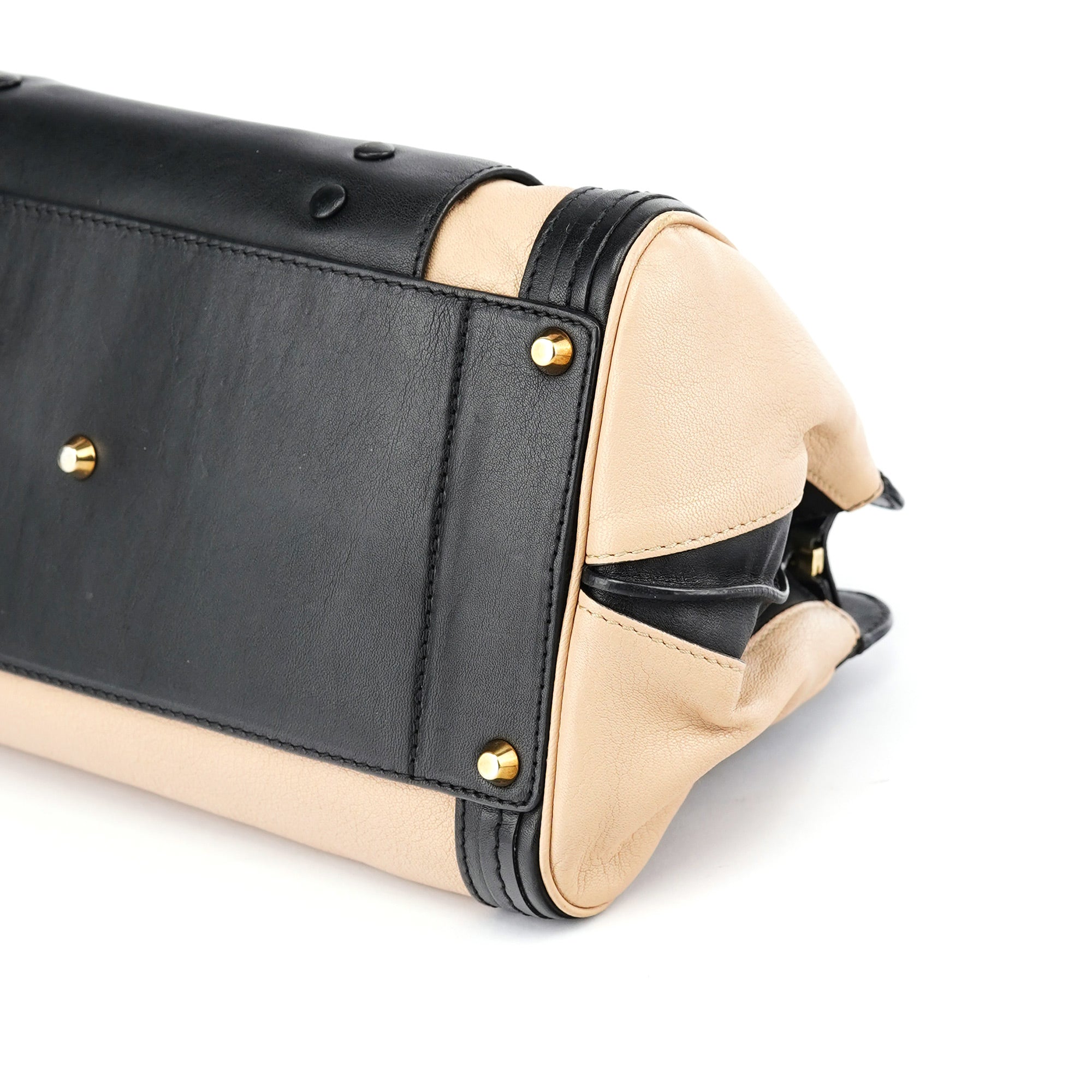 Beige Black Calfskin 2-Way Tote Bag