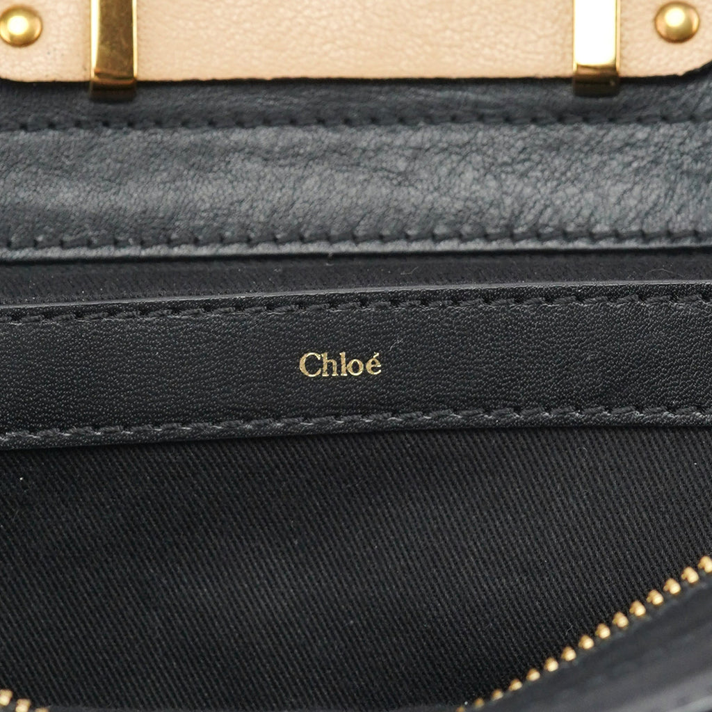 Beige Black Calfskin 2-Way Tote Bag