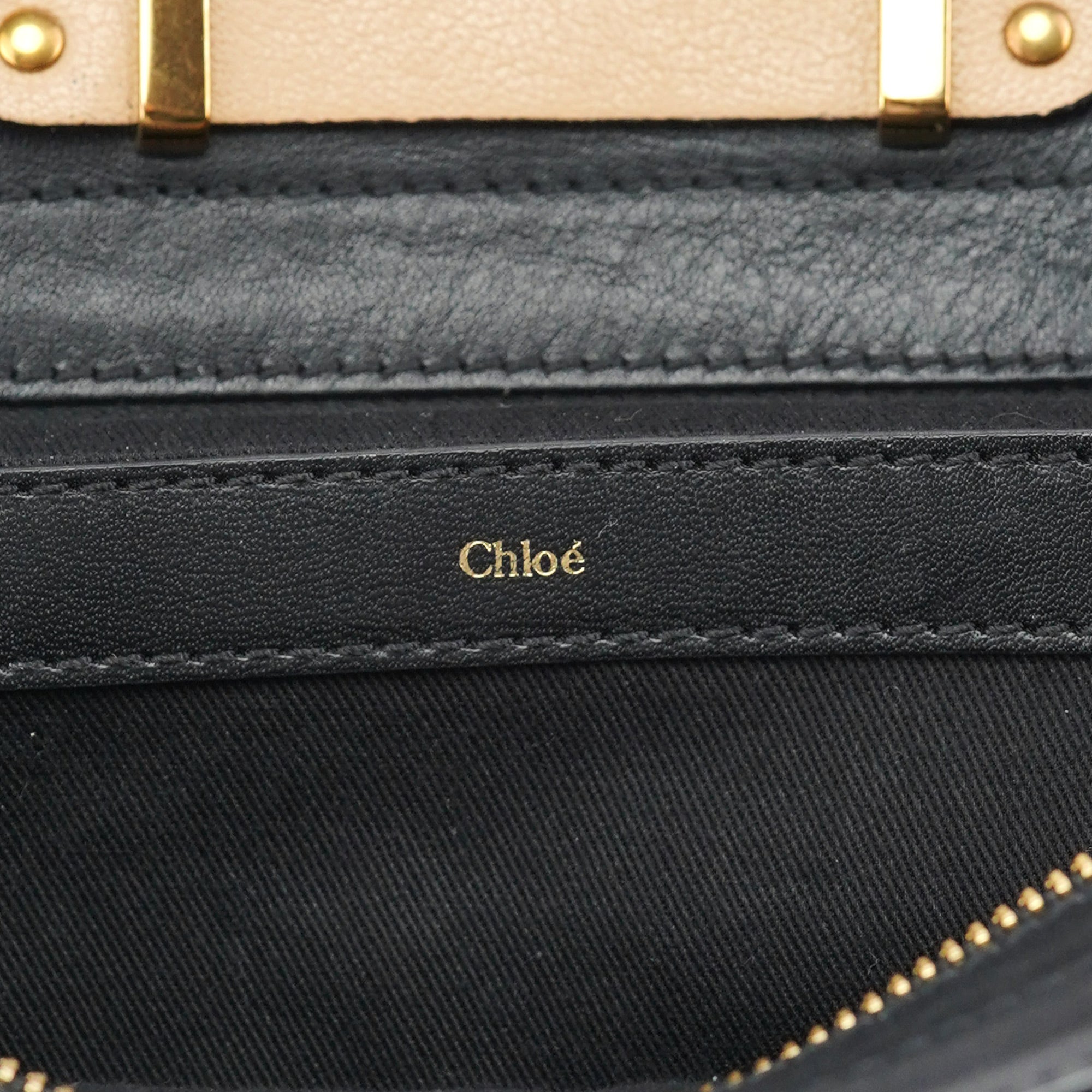 Beige Black Calfskin 2-Way Tote Bag