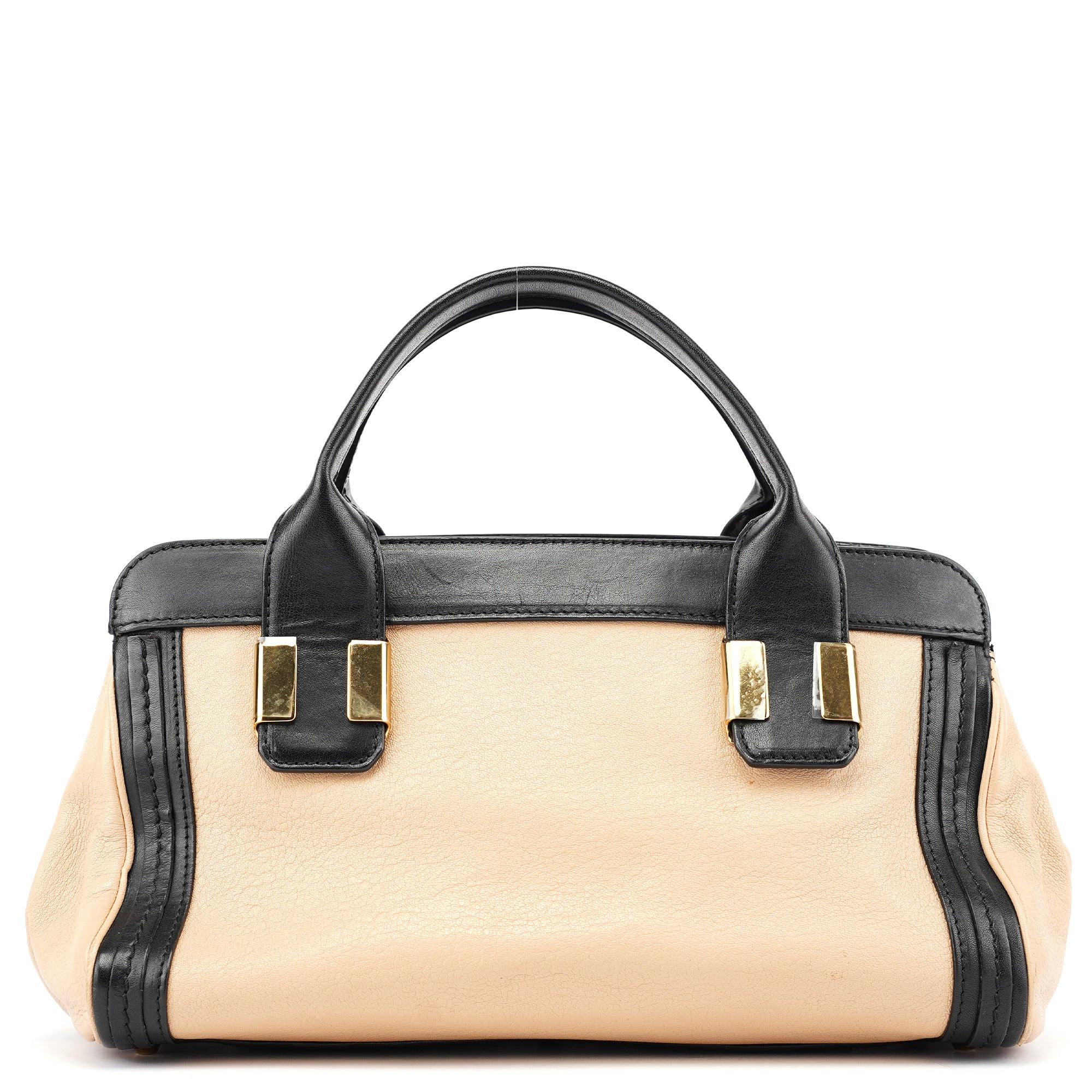 Beige Black Calfskin 2-Way Tote Bag