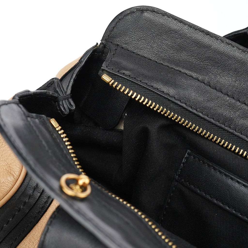 Beige Black Calfskin 2-Way Tote Bag