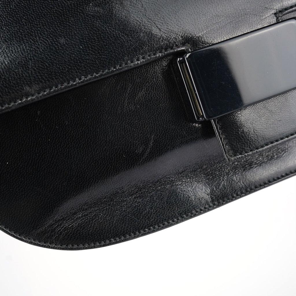 Black Calfskin Madras Shoulder Bag