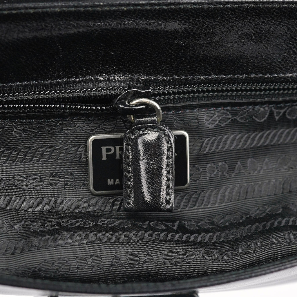 Black Calfskin Madras Shoulder Bag