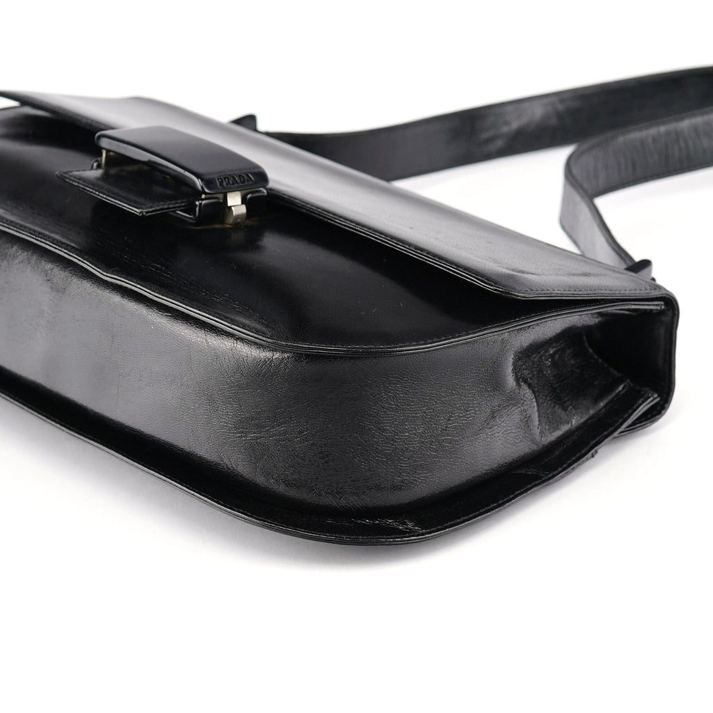 Black Calfskin Madras Shoulder Bag