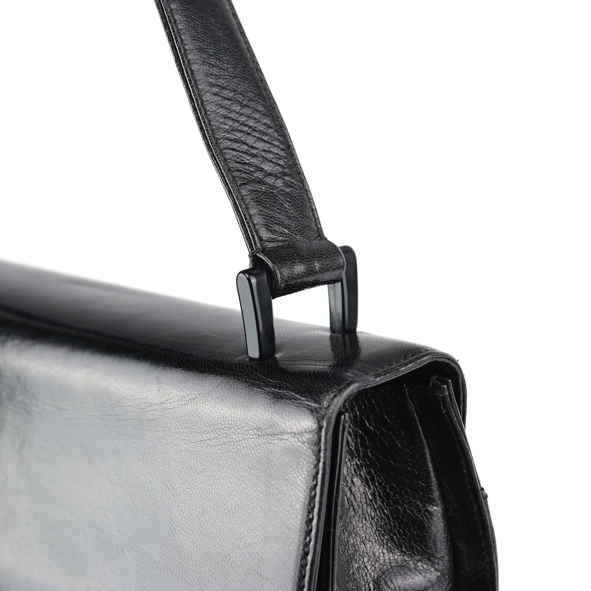 Black Calfskin Madras Shoulder Bag