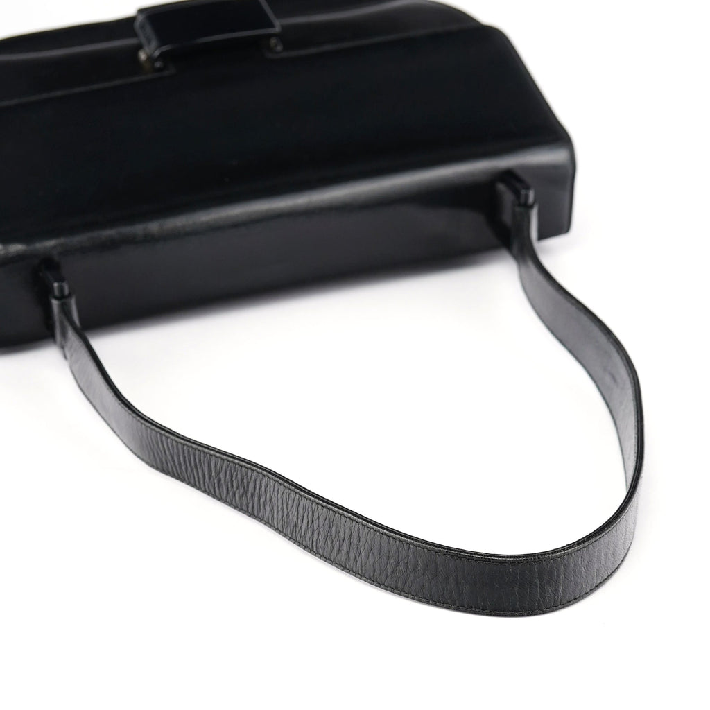 Black Calfskin Madras Shoulder Bag