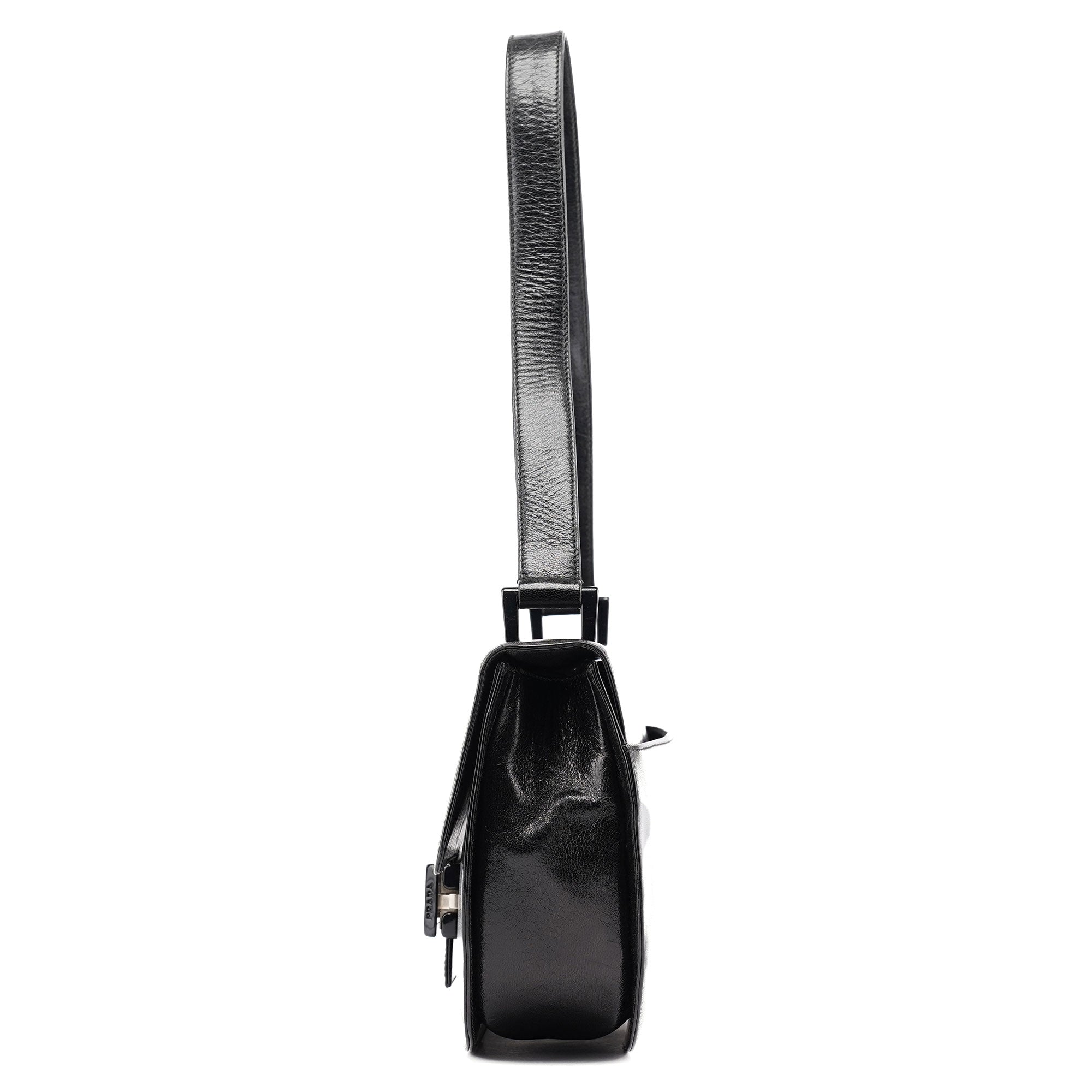 Black Calfskin Madras Shoulder Bag