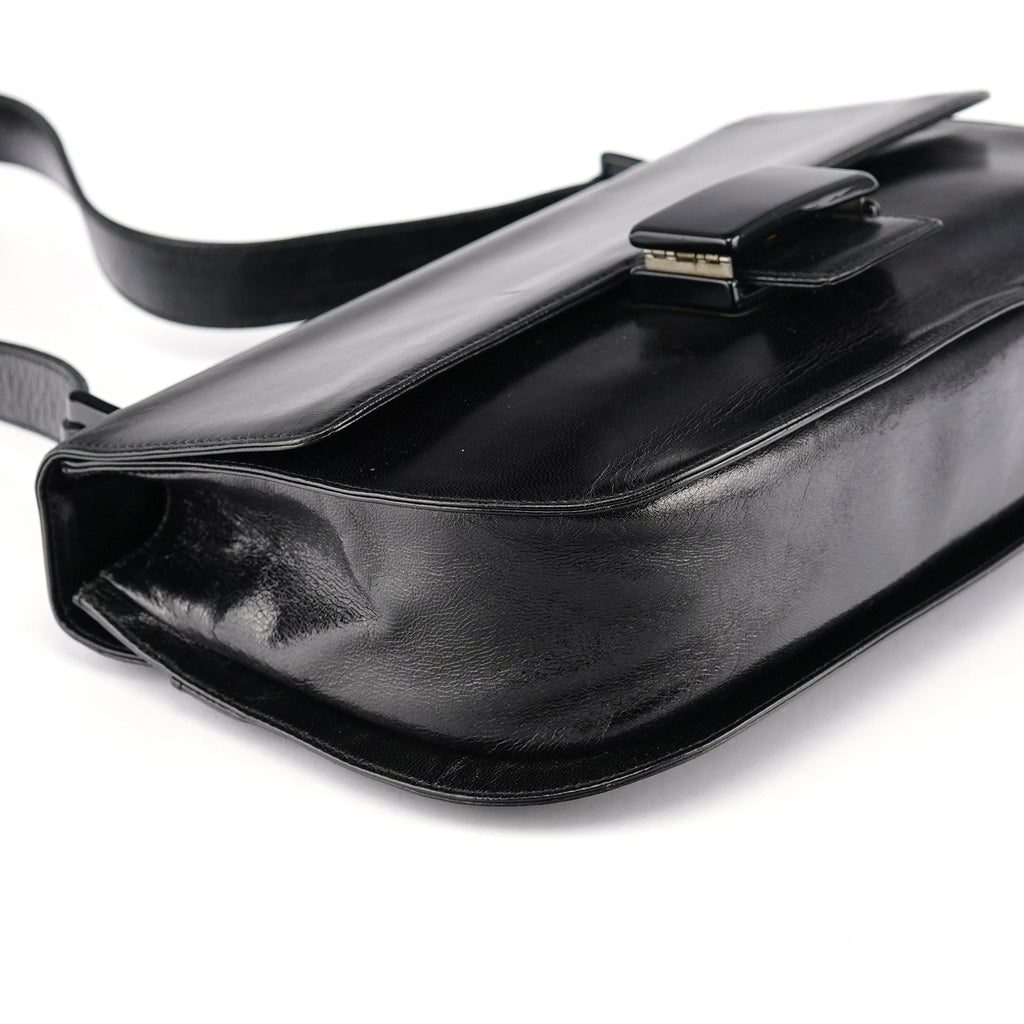 Black Calfskin Madras Shoulder Bag
