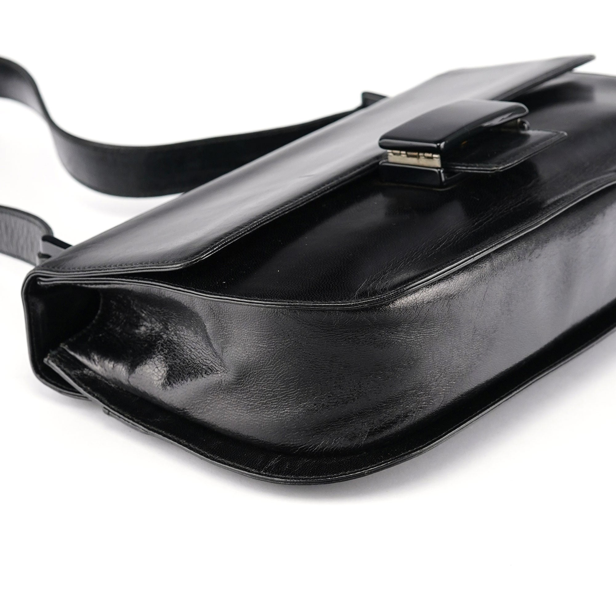 Black Calfskin Madras Shoulder Bag