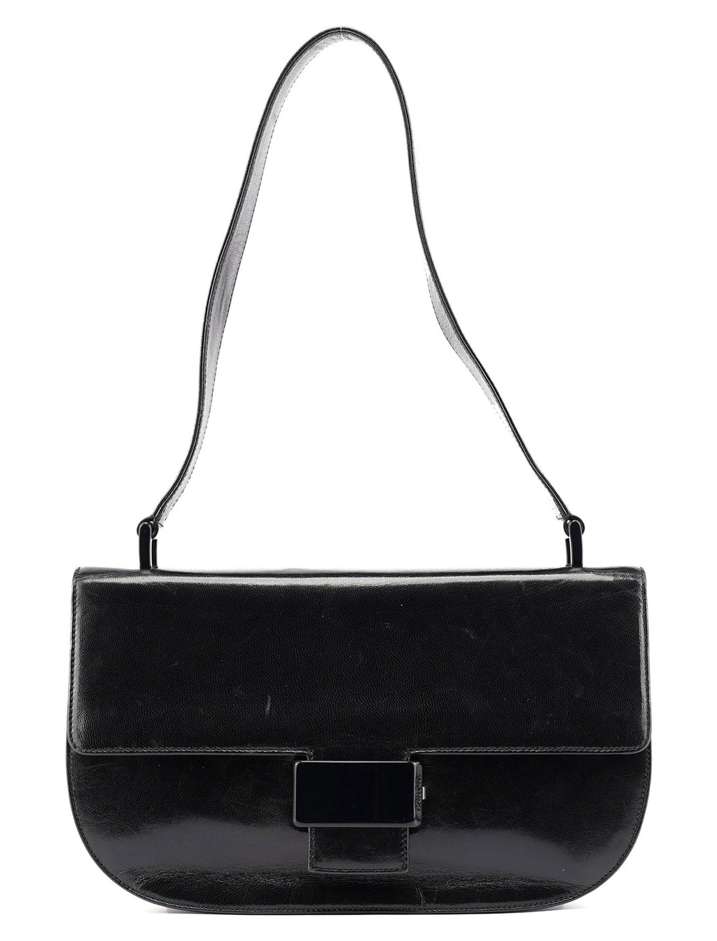 Black Calfskin Madras Shoulder Bag