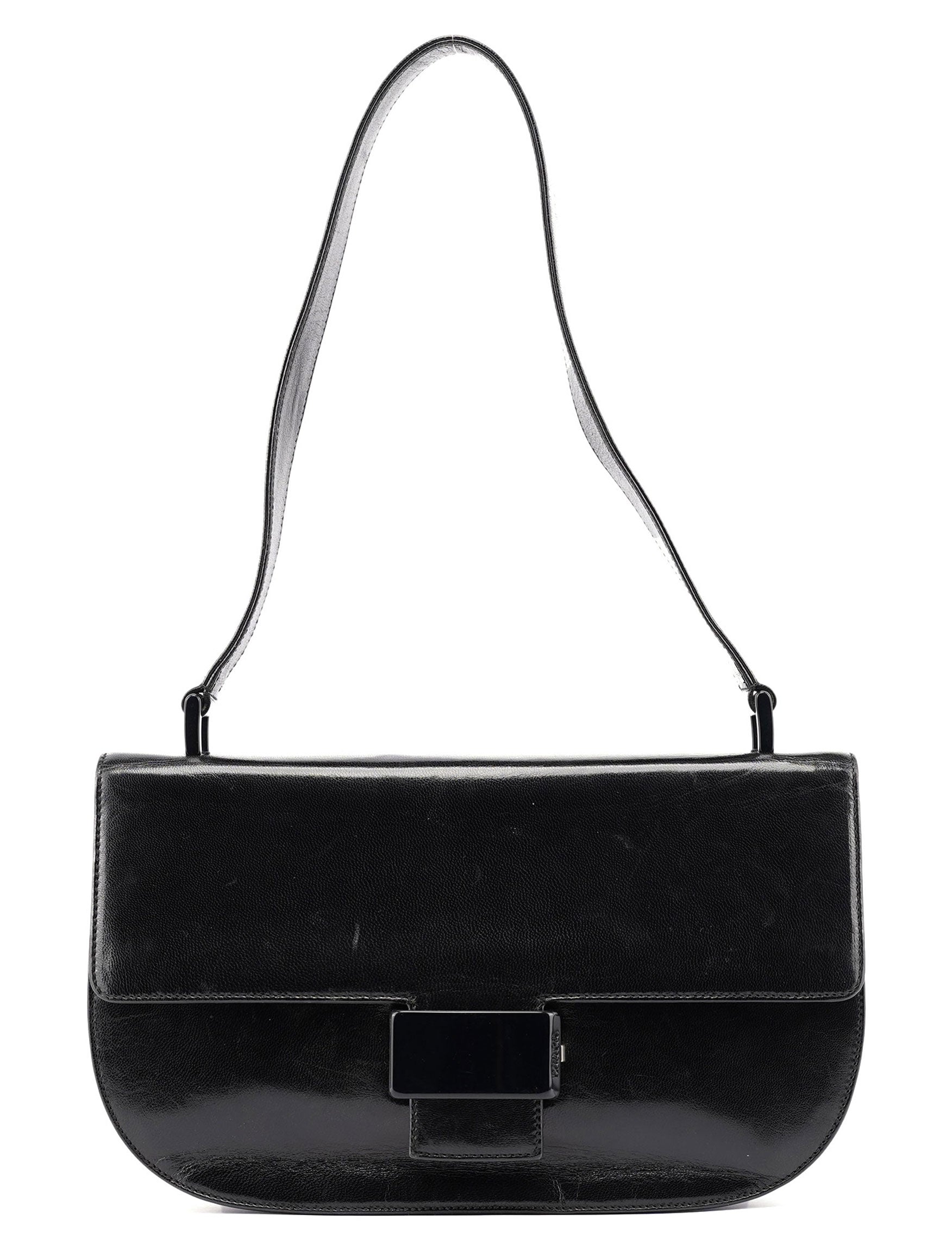 Black Calfskin Madras Shoulder Bag