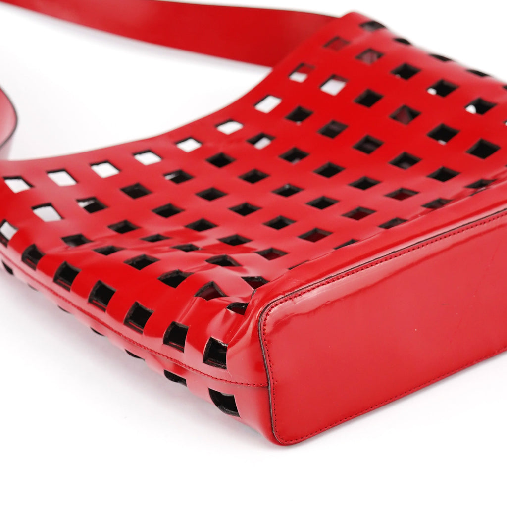 Red Perforated Leather Shoulder Bag