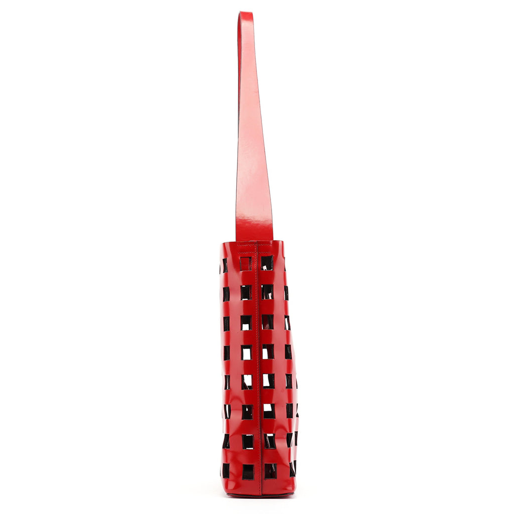 Red Perforated Leather Shoulder Bag