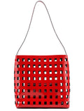 Red Perforated Leather Shoulder Bag