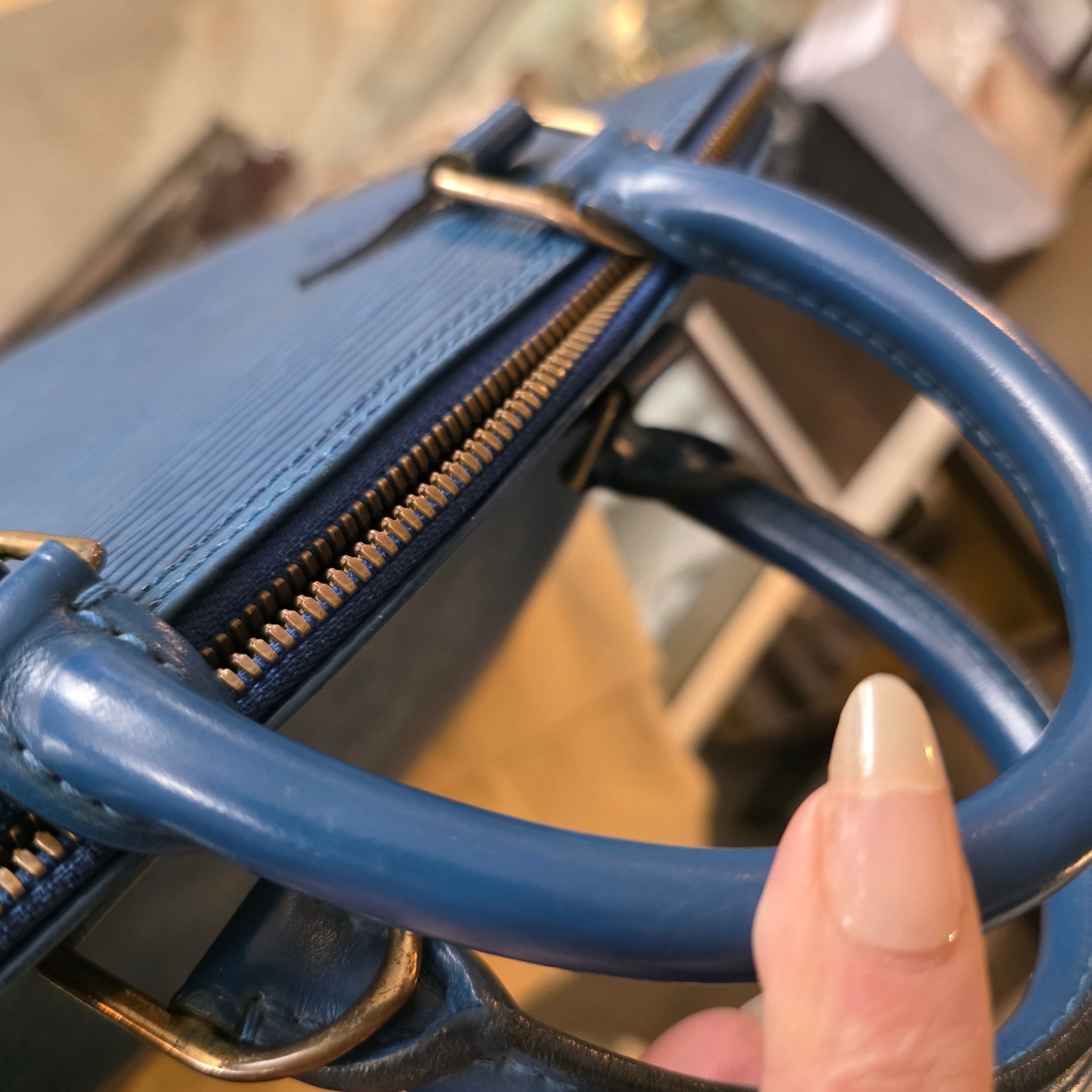 LOUIS VUITTON Epi Alma PM Satchel Handbag with Epi Elise Wallet in Blue