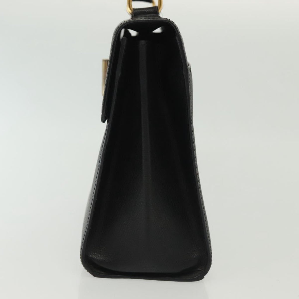 Celine Vintage Convertible Turnlock Top Handle Bag Leather Black Leather Bag (Authentic  )