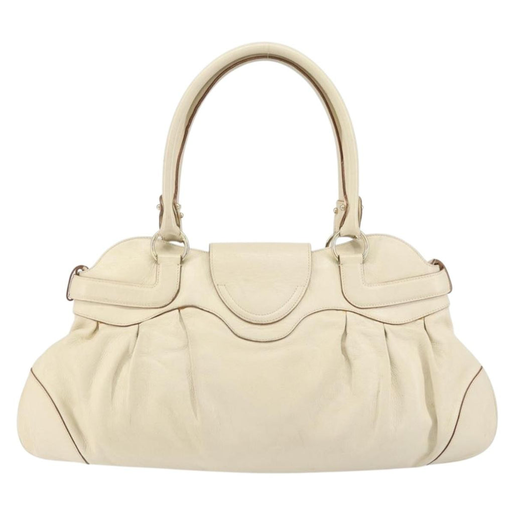 Salvatore Ferragamo Gancini Handbag Leather White Leather Handbag (Authentic  )