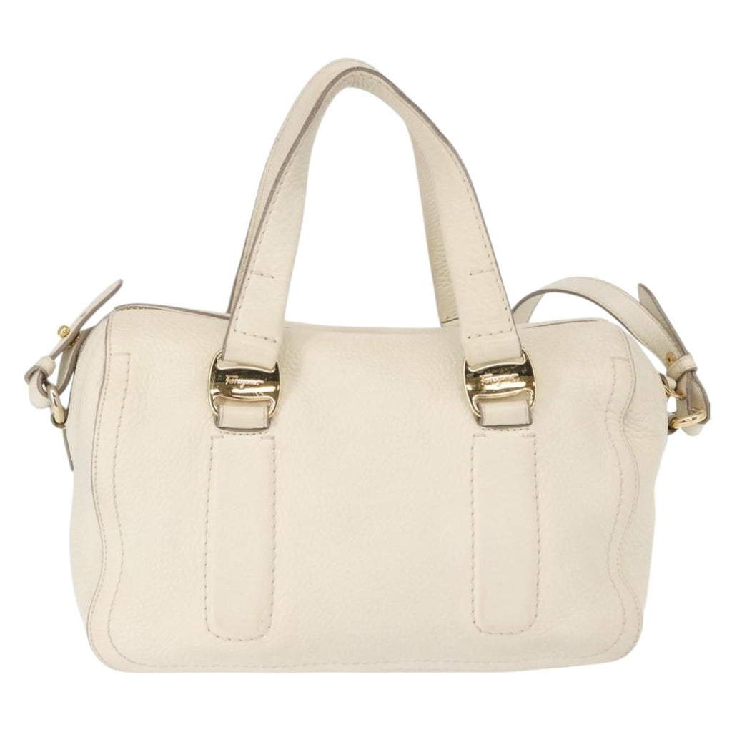 Salvatore Ferragamo Vala Handbag Leather White Leather Handbag (Authentic  )