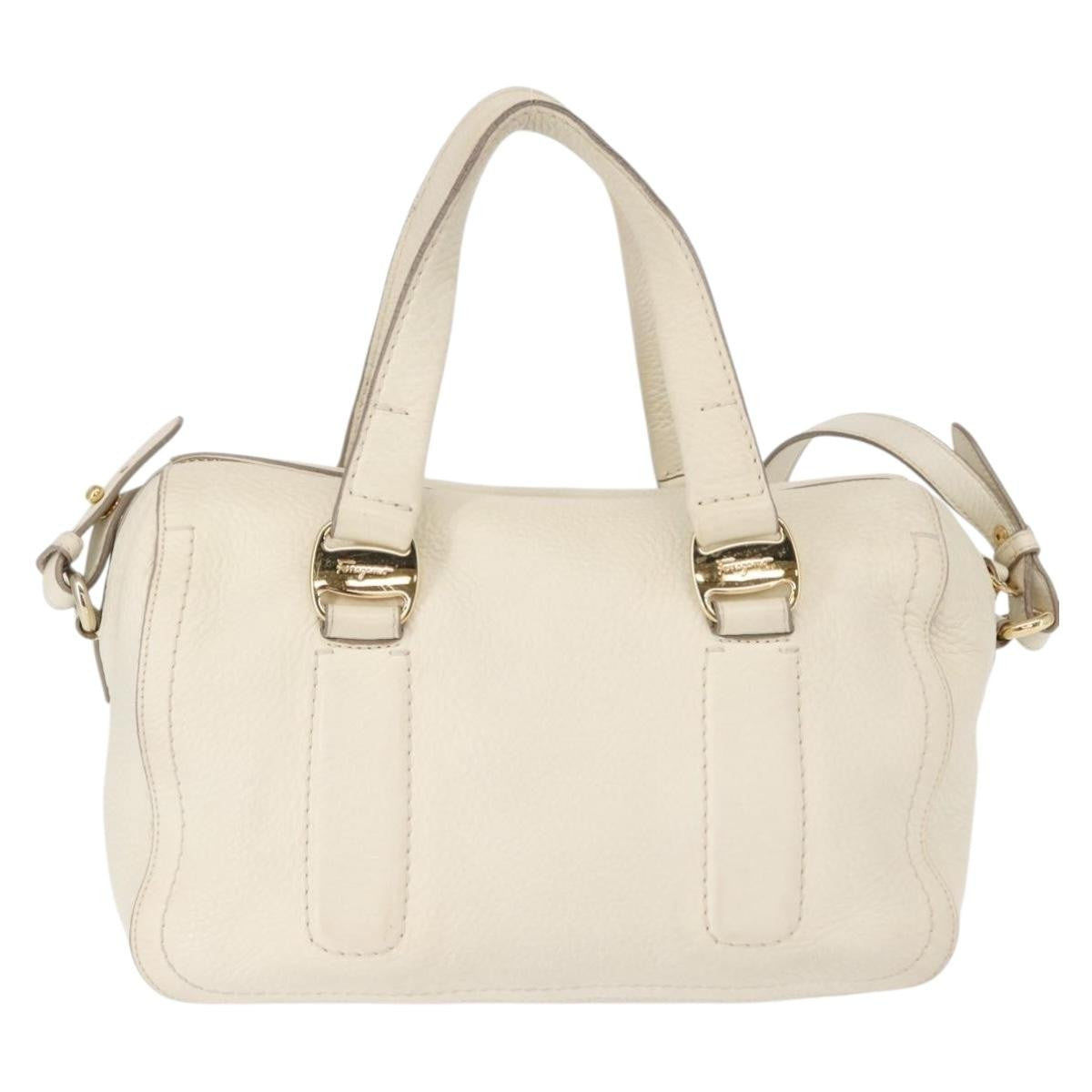 Salvatore Ferragamo Vala Handbag Leather White Leather Handbag (Authentic  )