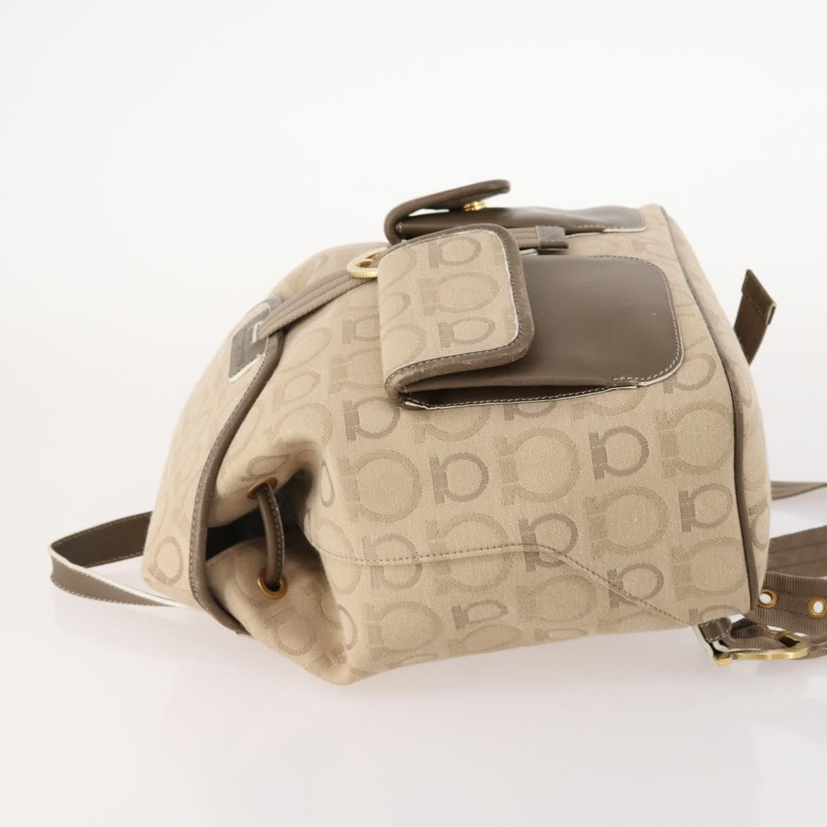 Salvatore Ferragamo Gancini Backpack Canvas Beige Canvas Backpack Bag (Authentic  )