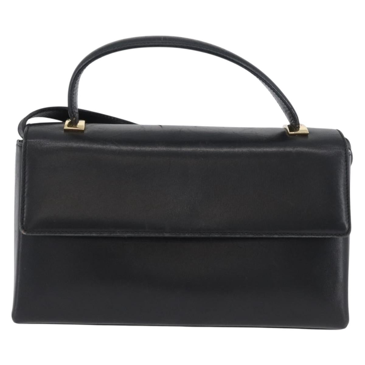 Salvatore Ferragamo Vintage Handbag Leather Black Leather Handbag (Authentic  )