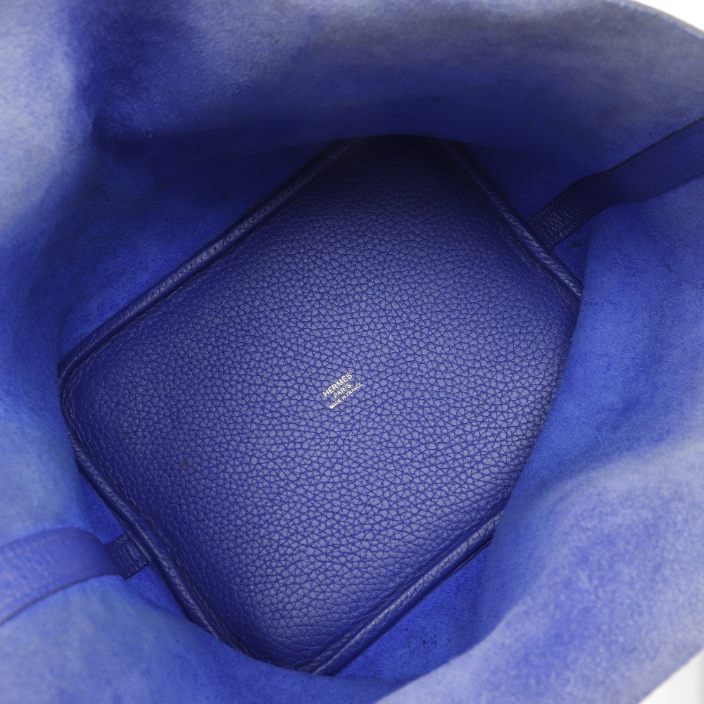Hermes Picotin Lock Bag Clemence Blue Leather Handbag (Authentic  )