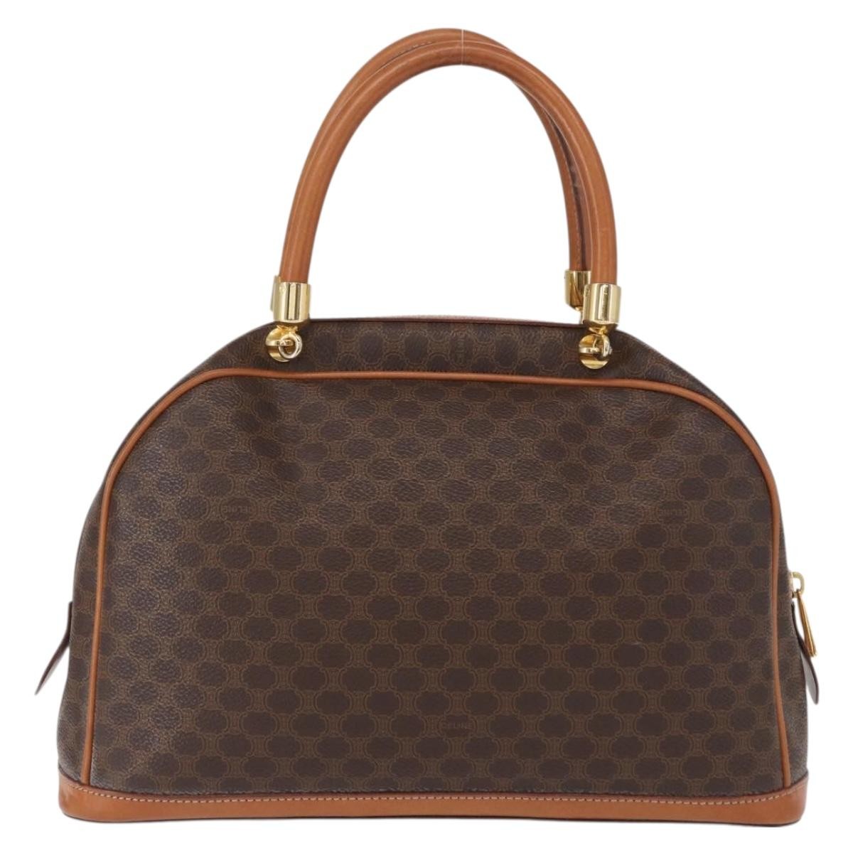 Celine Vintage Macadam Handbag Canvas And Leather Brown Canvas Handbag (Authentic  )