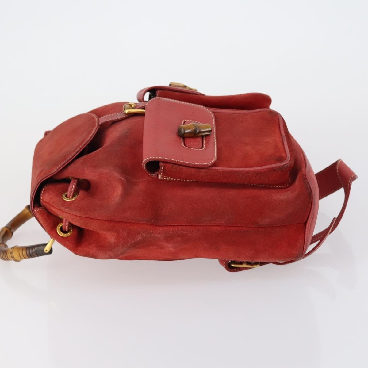 Gucci Vintage Bamboo Backpack Suede Red Suede Backpack Bag (Authentic  )
