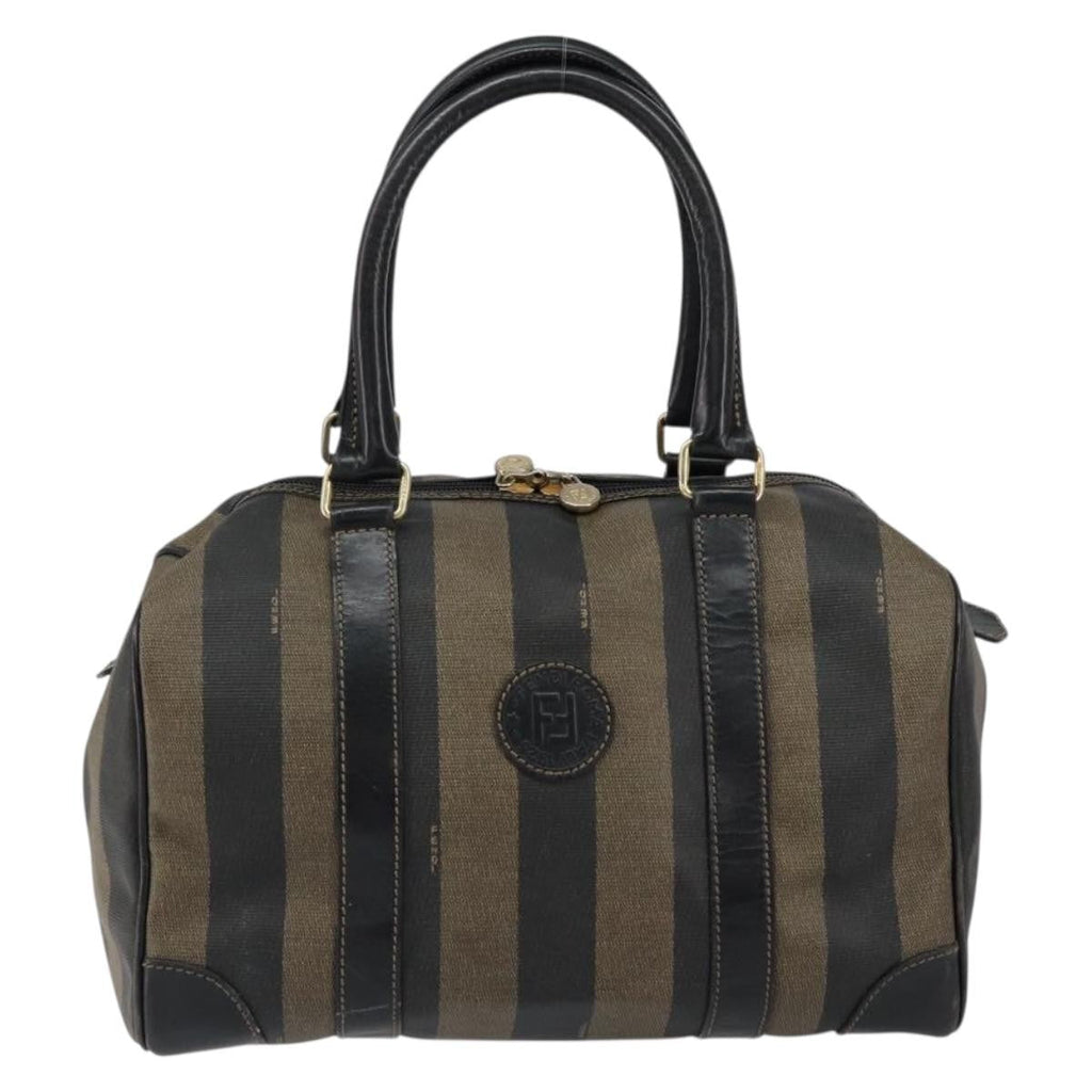 Fendi Vintage Pequin Boston Bag Coated Canvas Brown Canvas Handbag (Authentic  )