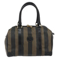 Fendi Vintage Pequin Boston Bag Coated Canvas Brown Canvas Handbag (Authentic  )