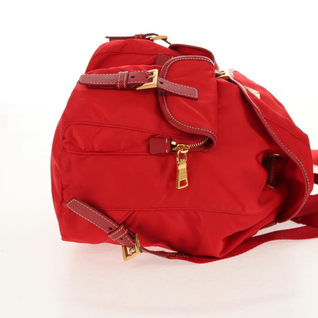 Prada Vela Double Front Pocket Backpack Tessuto With Saffiano Leather Red Nylon Backpack Bag (Authentic  )
