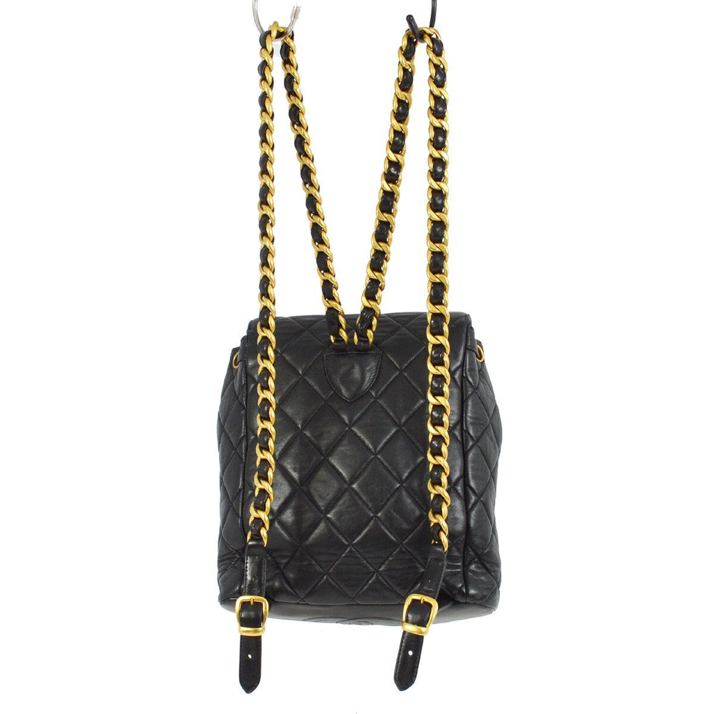 Chanel Duma Drawstring Backpack Quilted Leather Black Leather Backpack Bag (Authentic  )