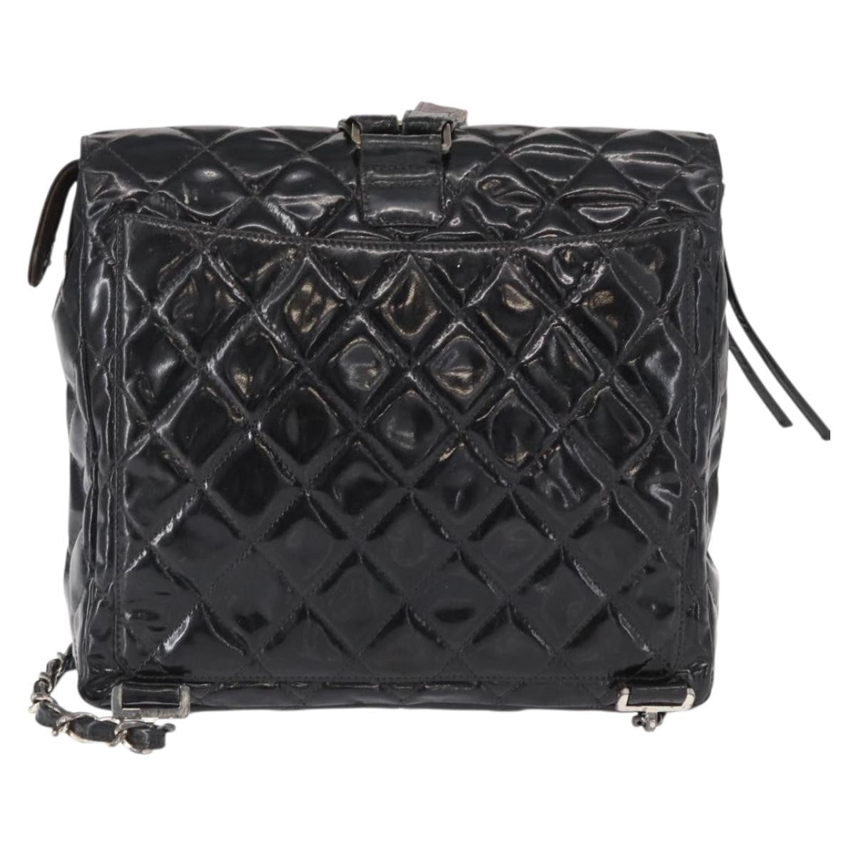 Chanel Vintage Square Flap Backpack Enamel Black Patent_Leather Backpack Bag (Authentic  )