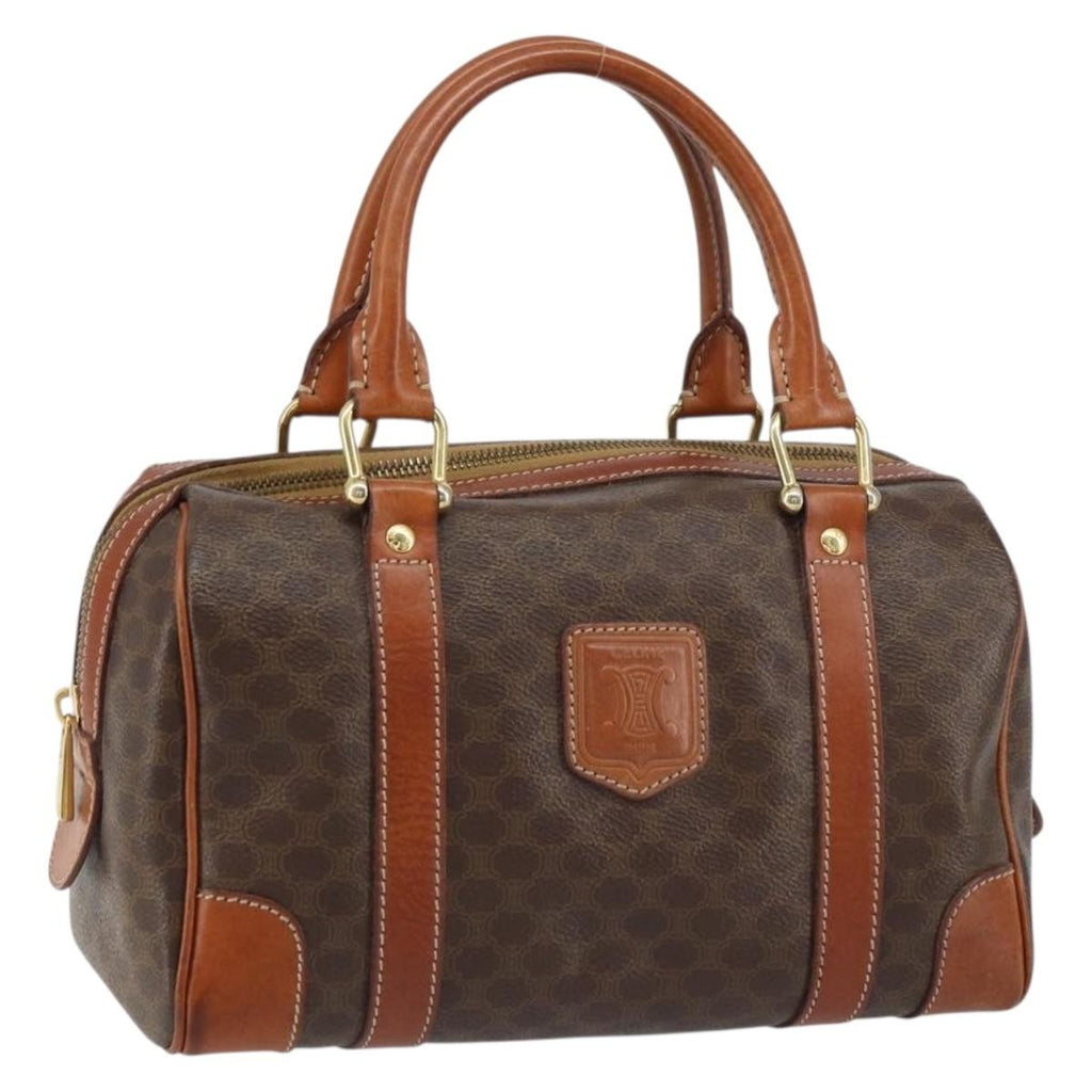 Celine Vintage Macadam Handbag Canvas And Leather Brown Canvas Handbag (Authentic  )