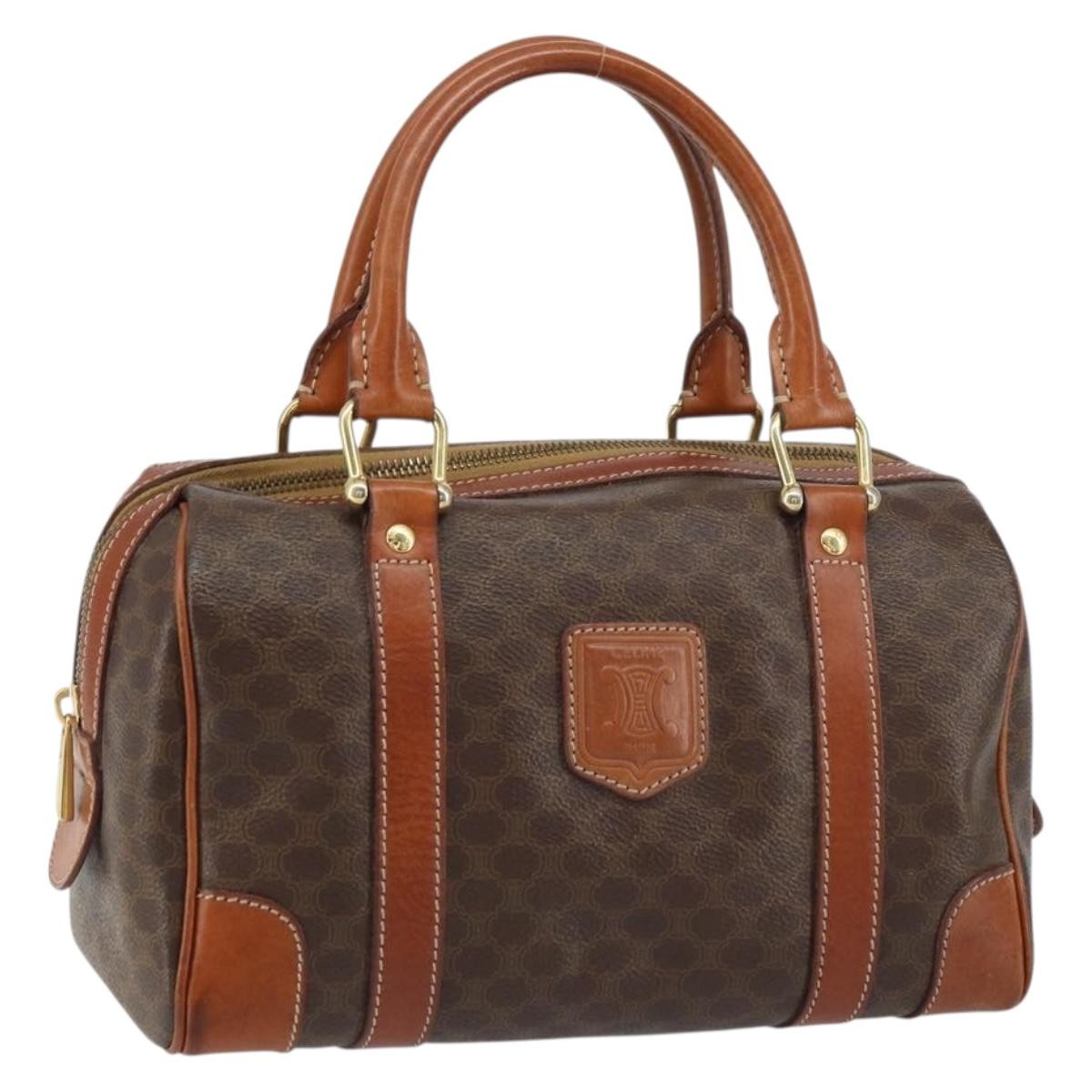 Celine Vintage Macadam Handbag Canvas And Leather Brown Canvas Handbag (Authentic  )