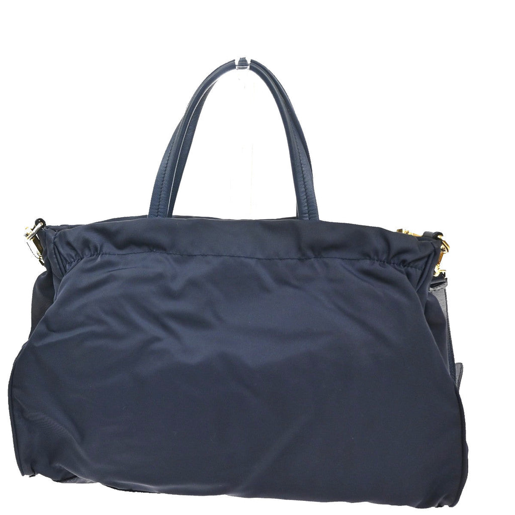 Prada Zip Convertible Shopping Tote Tessuto With Saffiano Leather Navy Nylon Handbag (Authentic  )