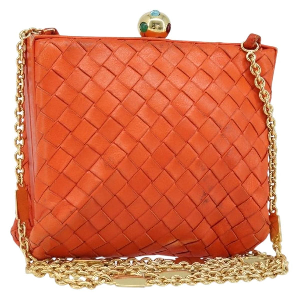Bottega Veneta Intrecciato Clutch Bag Leather Orange Leather Handbag ( )
