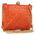 Bottega Veneta Intrecciato Clutch Bag Leather Orange Leather Handbag ( )