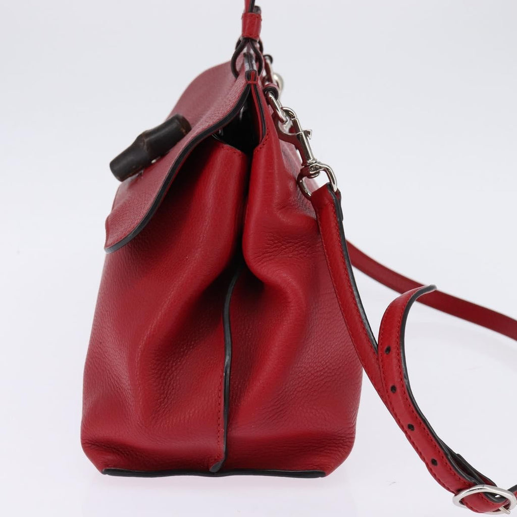 Gucci Bamboo Daily Top Handle Bag Leather Red Leather Bag (Authentic  )