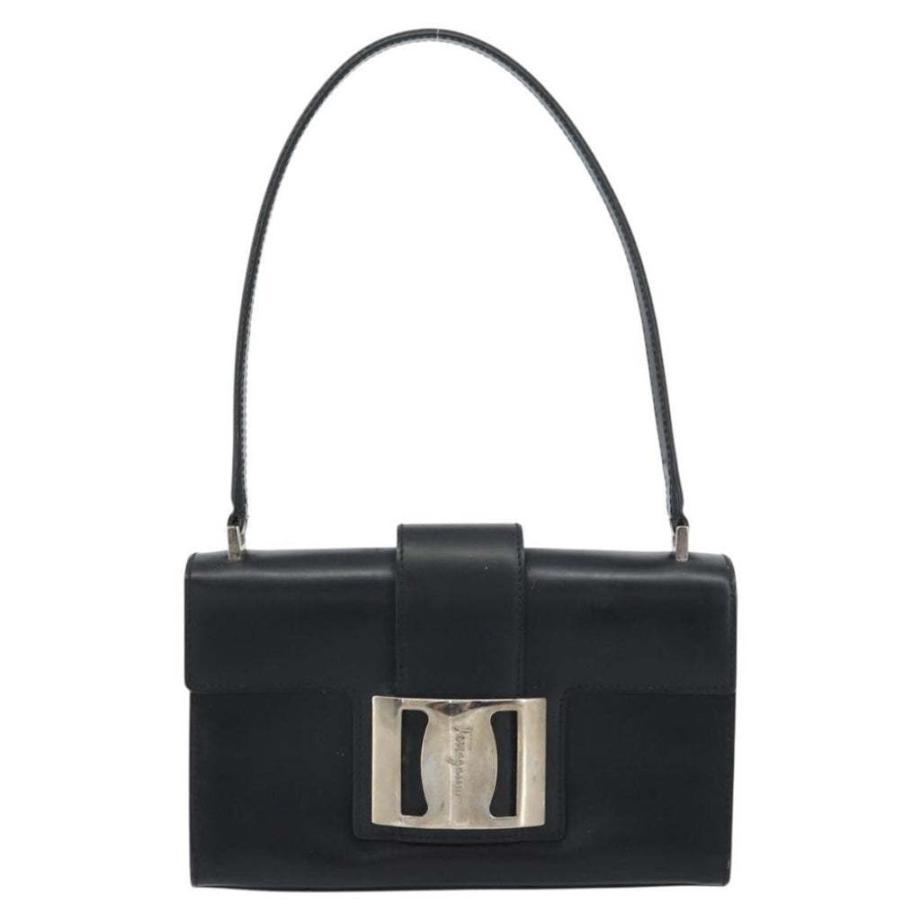 Salvatore Ferragamo Vala Handbag Leather Black Leather Handbag (Authentic  )