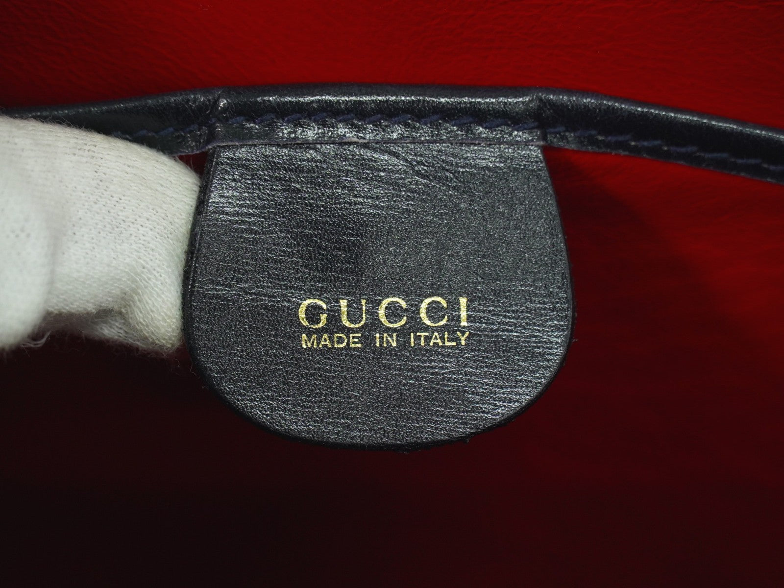 Gucci Vintage Lady Lock Top Handle Bag Leather Navy Leather Handbag (Authentic  )