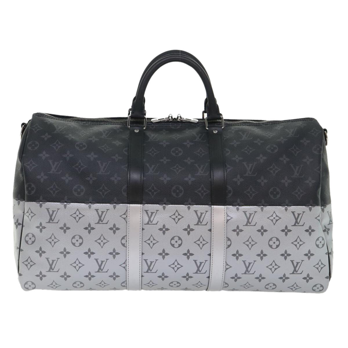 Louis Vuitton Keepall Bandouliere Bag Monogram Eclipse Split Canvas Black Canvas Bag (Authentic  )