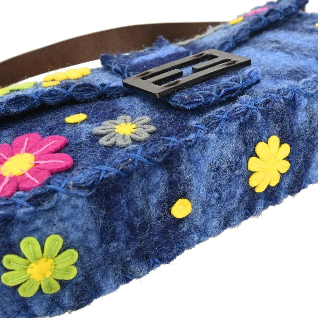 Fendi Baguette Bag Patent Blue Felt,Leather Handbag (Authentic  )