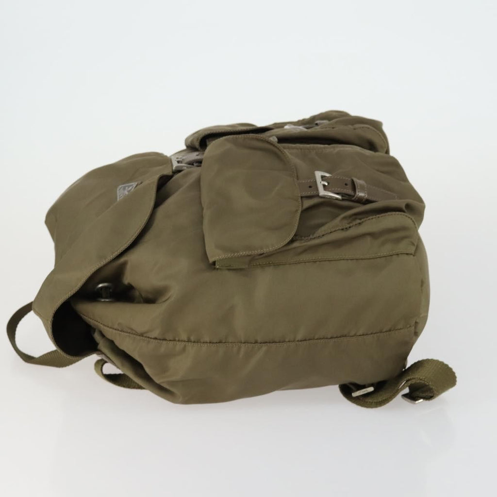 Prada Vela Double Front Pocket Backpack Tessuto With Saffiano Leather Khaki Nylon Backpack Bag ( )