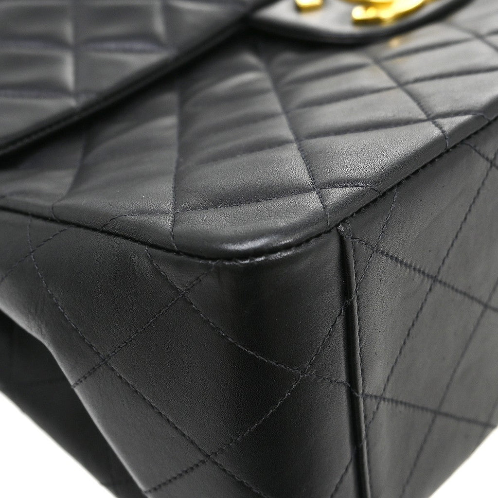 Chanel Flap Shoulder Bag Leather Black Leather Handbag ( )