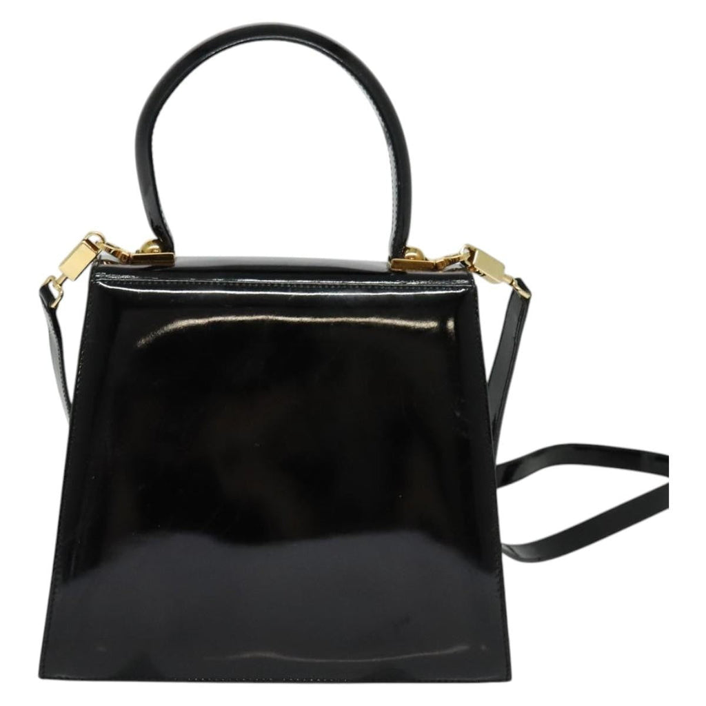 Salvatore Ferragamo Gancini Convertible Top Handle Bag Patent Leather Black Patent_Leather Handbag (Authentic  )