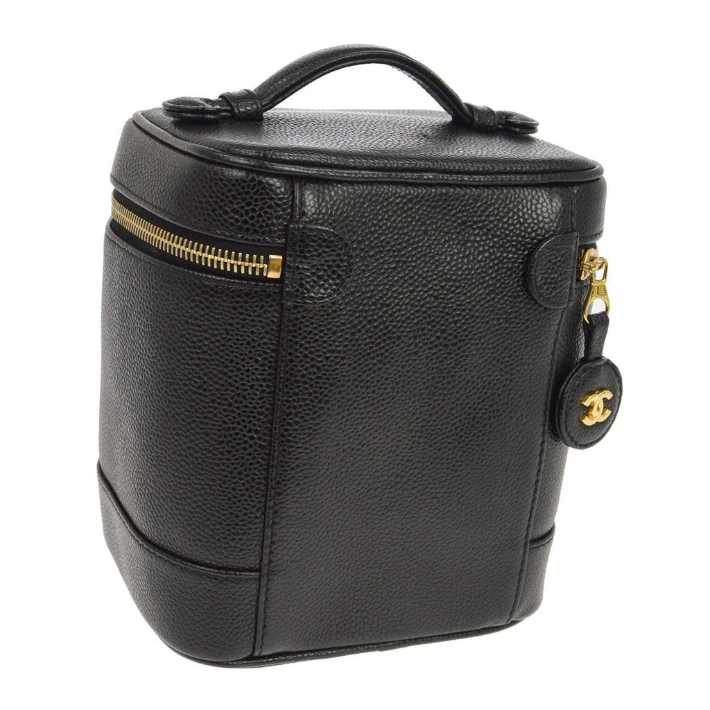 Chanel Vintage Timeless Cosmetic Case Caviar Black Leather Handbag ( )
